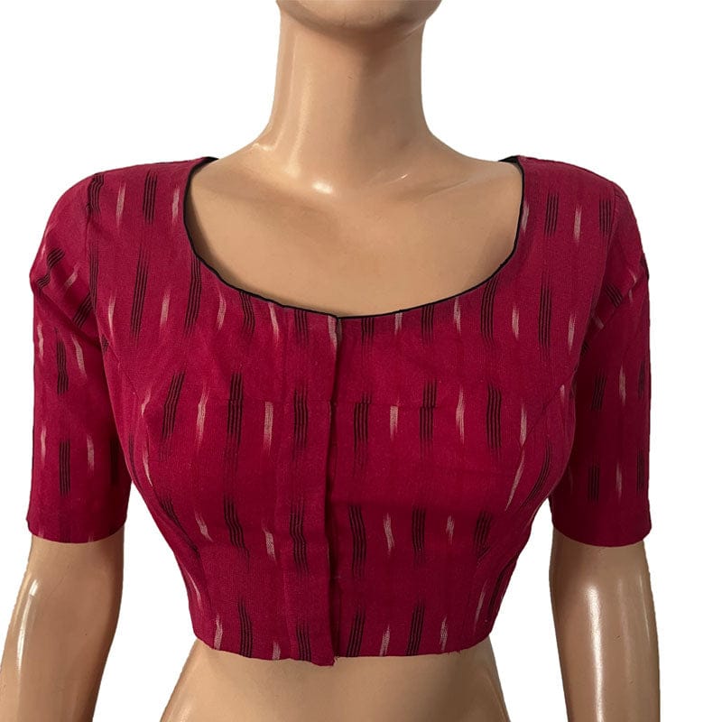 Ikat Cotton Round neck Blouse, Majentha, BI1170-S