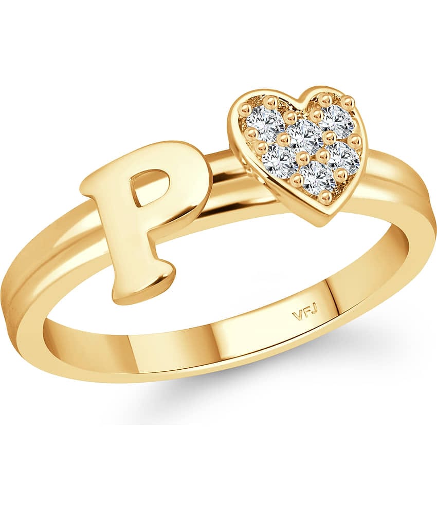 Vighnaharta cz alloy Gold plated Valentine collection Initial '' P '' Letter with heart ring alphabet collection for women and Girls