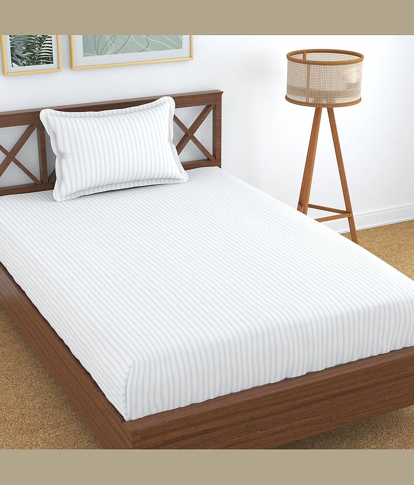 UrbanArts Glace Cotton 1 Single Bedsheet with 1 Pillow Cover ( White )