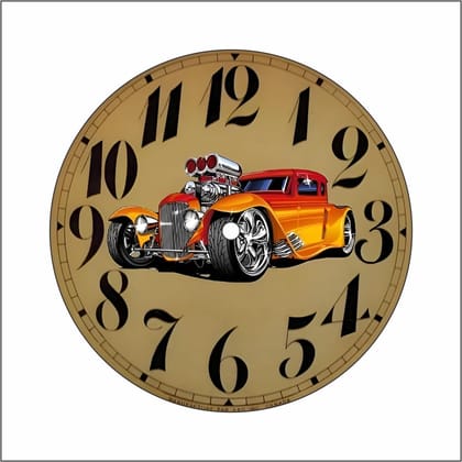 Vintage Hot Rod Wall Clock, Classic Car Design, Large Round Analog Clock, Orange and Red Best for Return Gift Birthday | Kids | Room | Home | Office (12 INCH)