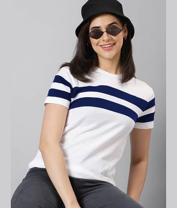 AUSK Women Cotton Blend Colorblock Regular Fit Round Neck T-Shirt ( White )