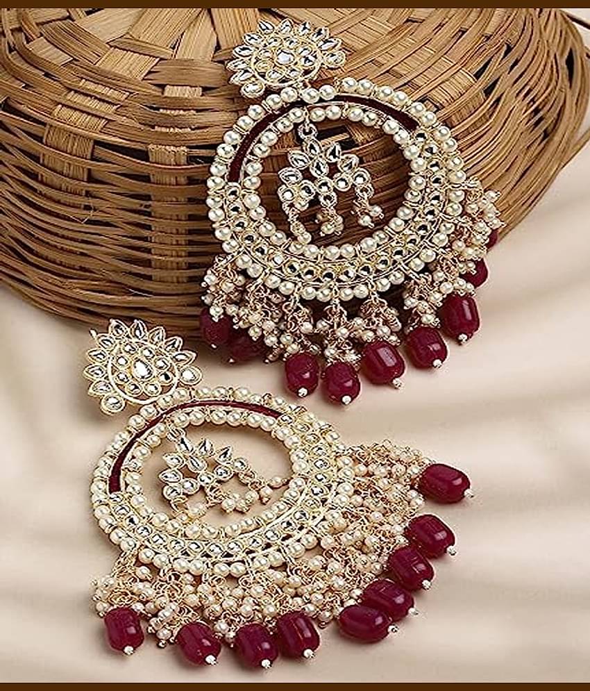 Padmavati Bangles Maroon Chandbalis Earrings ( Pack of 1 )
