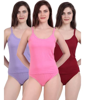 Inner Element Pack of 3 CAMISOLE Cotton Camisoles ( Maroon,Pink,Purple )