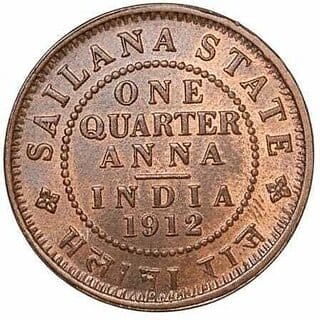 Anna Anna 1912 - Sailana State, George V Rare India Old - Collectible