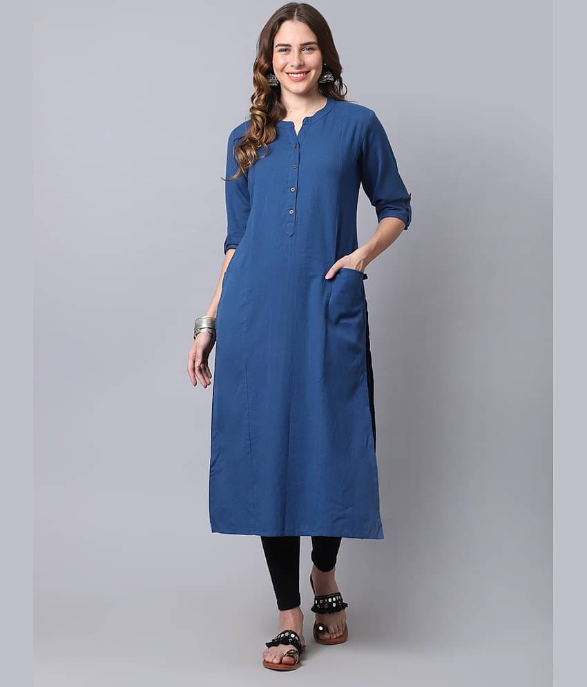 Pistaa - Blue Cotton Women's Straight Kurti ( Pack of 1 )