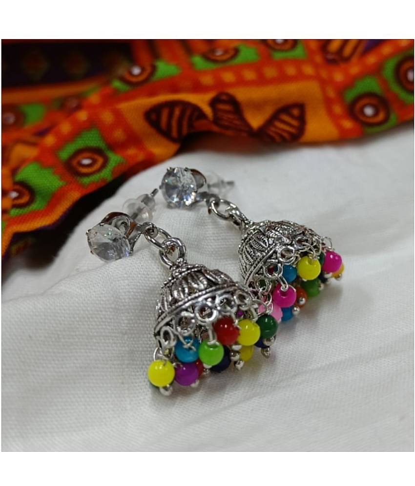 Vighnaharta Diva Multicolour Moti layer alloy jhumki Earring Black Antique Plated Push back for Women and Girls {VFJ1403ERG}