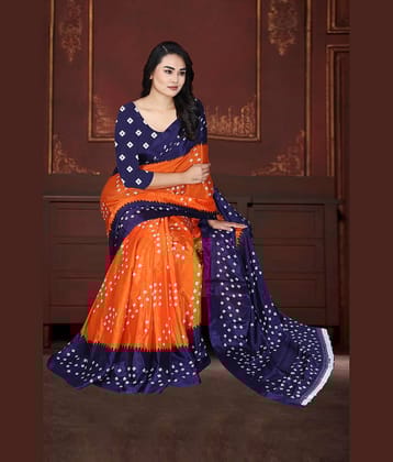 JIHANA FAB Georgette Printed Bandhani Sarees With Unstitched Blouse Piece ( Orange )