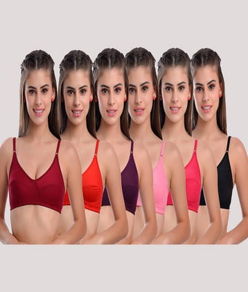 LadySoft Pack of 6 Cotton Blend Non Padded Everyday Bra For Women ( Multicolor )