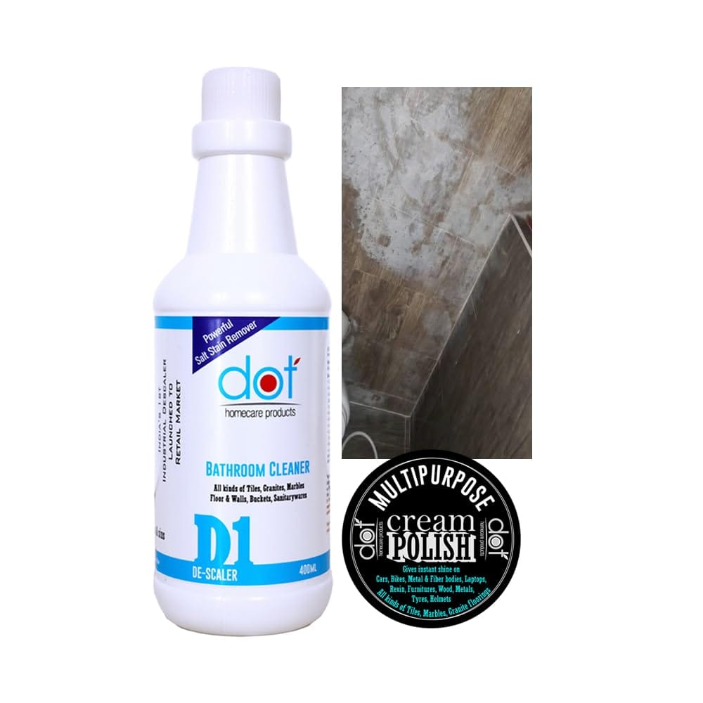 DOT Bathroom Tile Cleaner Descaler 400ml, Multipurpose Cream Polish 50Gms - White Patch Remover Combo Pack