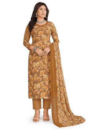 shree jeenmata collection Women Cotton Printed Straight Kurti With Pants ( Brown )