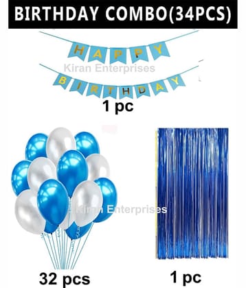 Kiran Enterprises Happy Birthday Banner ( Pink ) + 1 Fringe Curtain ( Gold ) + 32 Metallic Balloon ( Pink, Gold )    )