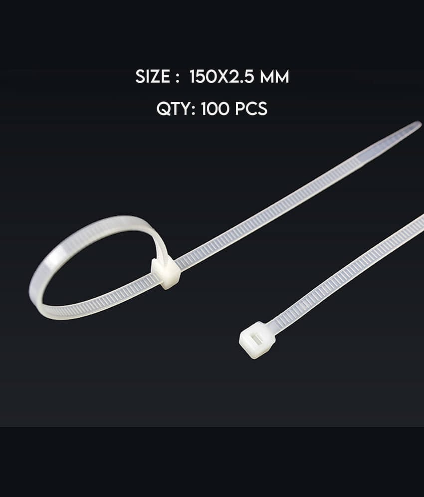 "Teeth Grip Nylon Self Locking Cable Ties, White (150 mm x 2.5 mm, Pack of 100) Cable Tie