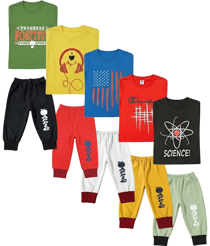FANCY WEAR Pack of 5 Boys Cotton Blend T-Shirt & Trackpants Set ( Multicolor )