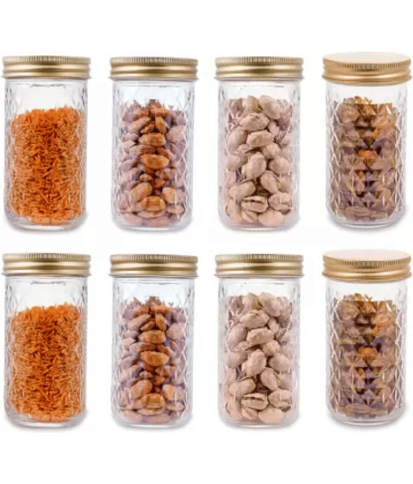 CROCO JAR Glass Gold Spice Container ( Set of 8 )