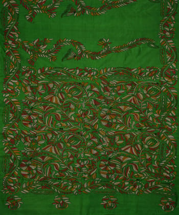Dark green tussar silk hand embroidery kantha saree Dark green tussar silk hand embroidery kantha saree
