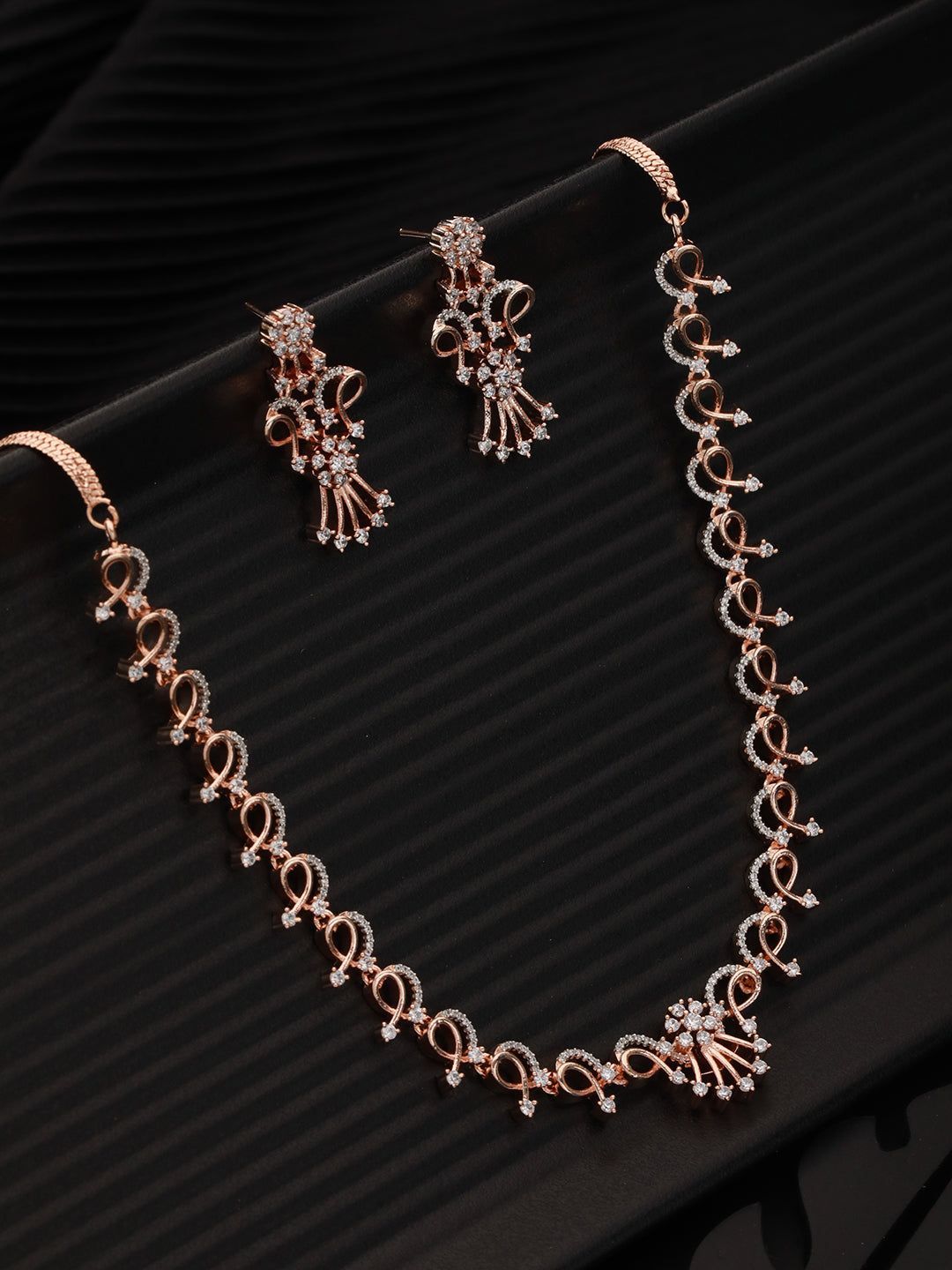Rose GoldPlated White AD Studded Jewellery Set