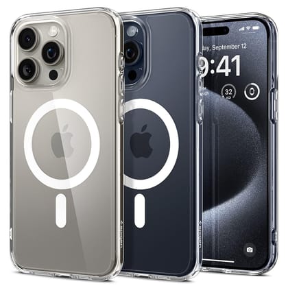 Spigen Ultra Hybrid MagFit Back Cover Case for iPhone 15 Pro Max, MagSafe Compatible, Air Cushion Technology - Polycarbonate + TPU | White Spigen Ultra Hybrid MagFit Back Cover Case for iPhone 15 Pro Max, MagSafe Compatible, Air Cushion Technology - Poly