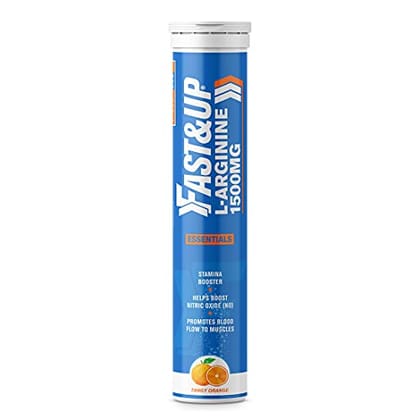 FAST&UP L-Arginine Essentials 1500 mg, Effervescent L-Arginine Supplement, Refreshing Orange Flavour, Boosts Stamina and Nitric Oxide (NO), Delays Onset of Fatigue – 20 Effervescent Tablets