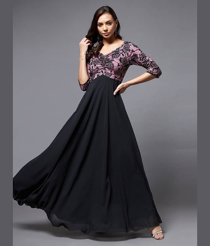 Miss Chase Women Georgette Solid Gown ( Black )