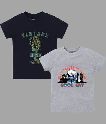 ETCHED DESIGN Pack of 1 Boys Cotton T-Shirt ( Multicolor )