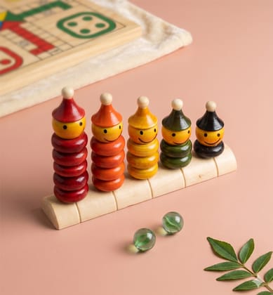 Handcrafted Wooden Lacquerware Ring Stacking Toy (Multi Peg)