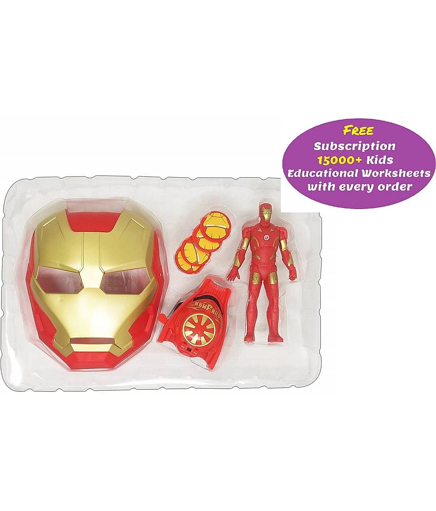 Kidsaholic Avenger 3 in 1 Set- Face Wearable , Figure and Arm wearable Disk Shooter(Random )  (Multicolor)  (Free subscription of kids Educational worksheets)
