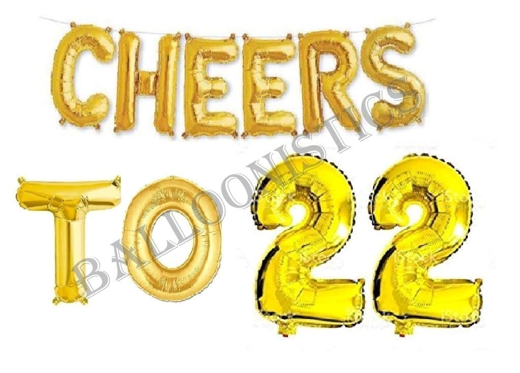 Cheers to Twenty Two Foil Balloon Combo Number 22 Foil Balloon for Birthday and Anniversary