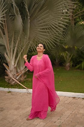 Viscose Plazzo Set - Hot Pink-Hot Pink / Viscose / S
