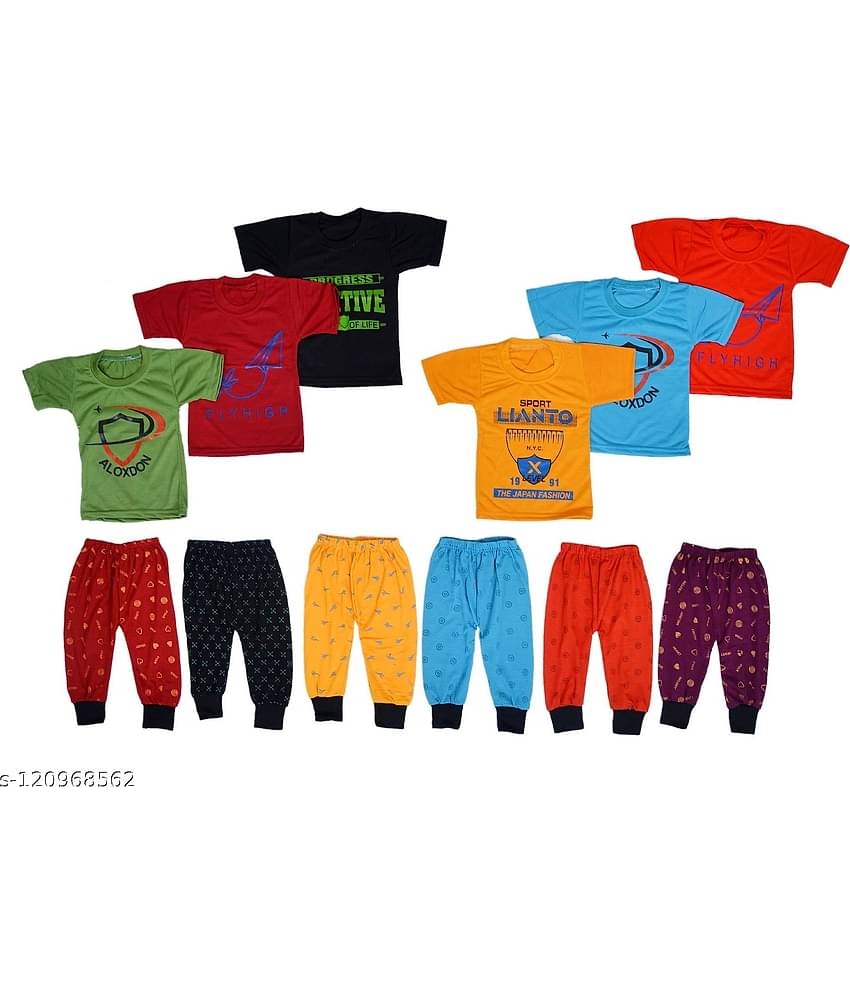 DIAMOND EXPORTER Pack of 6 Baby Boys Cotton Blend T-Shirt & Pants Set ( Multicolor )