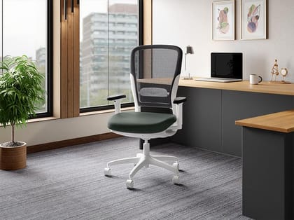 Motion Full Back Mesh Ergonomic Office Chair (Earth with White Body) (1-Year Warranty, Adjustable Armrest)