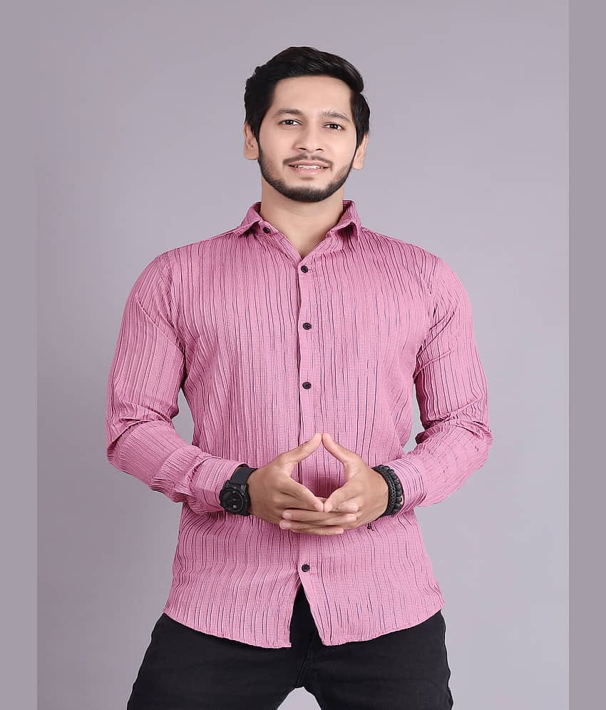 Generic Cotton Blend Slim Fit Popcorn Textured Full Sleeves Men's Casual Shirt - Mauve ( Pack of 1 )