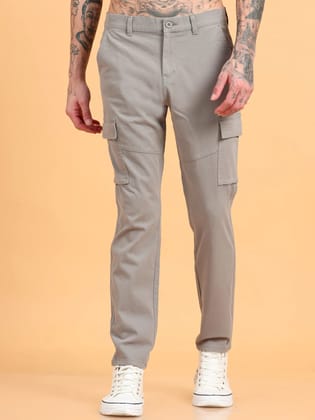 Men Cotton Regular Fit Cargo Trousers, GRAPHITE GREY-32 / Graphite Grey