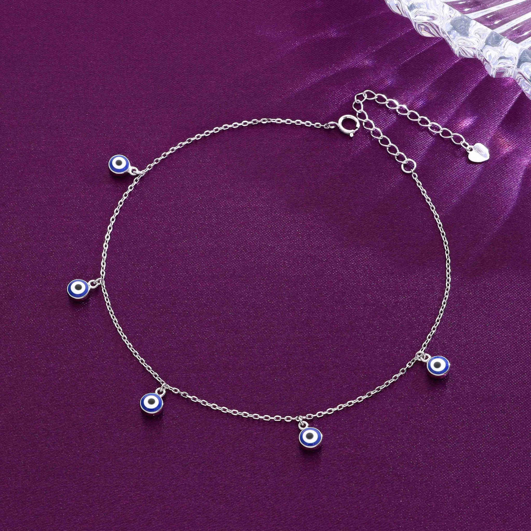 Sterling Silver Evil Eye Charm Anklet-None / Silver