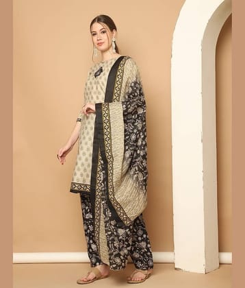 wonder weave Women Cotton Blend Printed Straight Kurti With Patiala Salwar ( Beige )