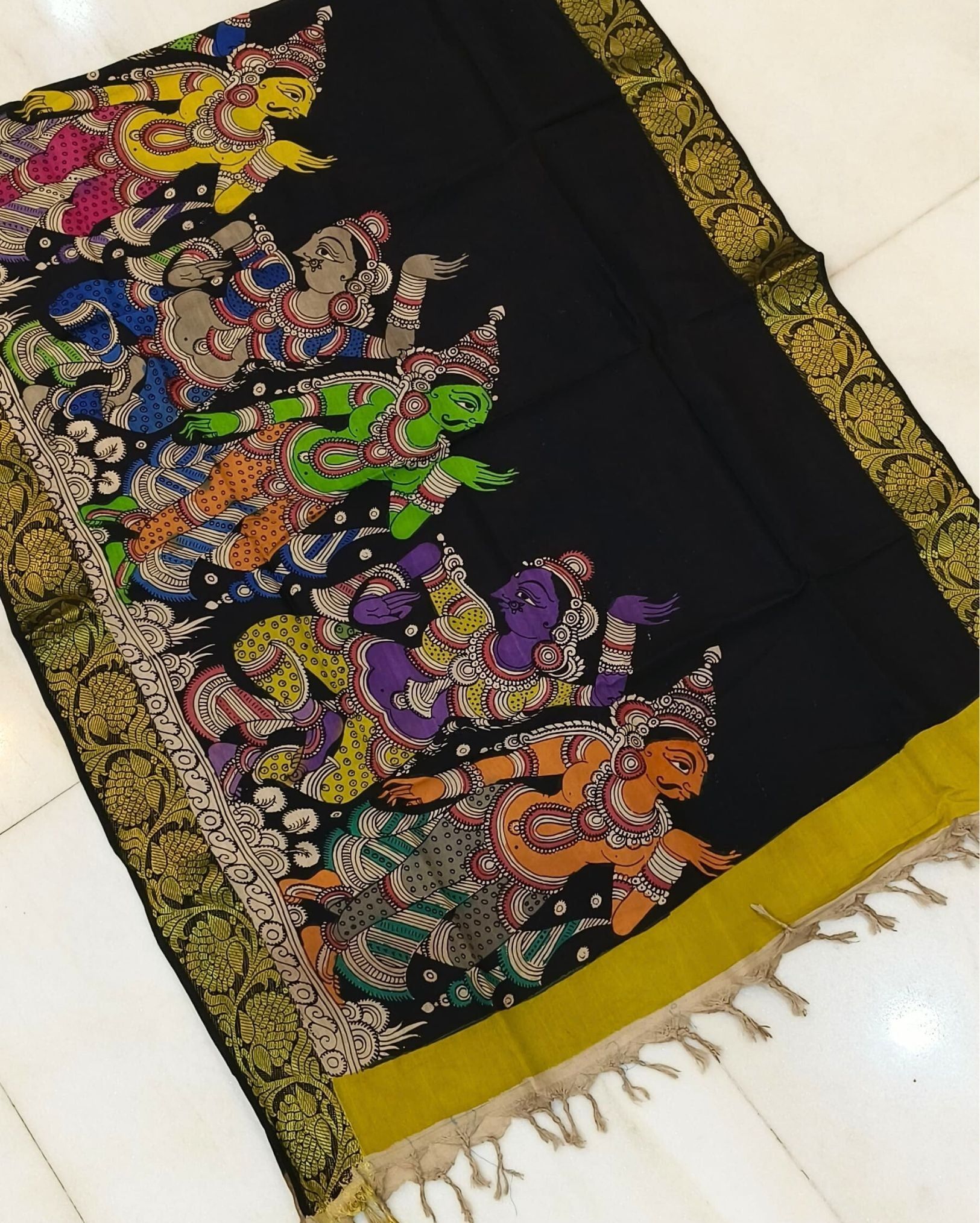 Syaahi Mangalagiri Silk Handpainted Ruby Red Dupatta