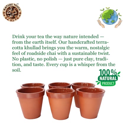 Nature Touch Terracotta Khullad Tea Cup Set of 6  Handmade Clay Cups for Chai & Coffee