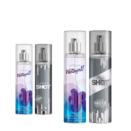 Layer'r Shot Power Play & Wottagirl Mystic Island Body Spray Set- 2 x 135ml | Long-Lasting Premium Fragrance With Musky & Citrus Fragrances | Perfect For All Occasions | Ideal Gift For Men