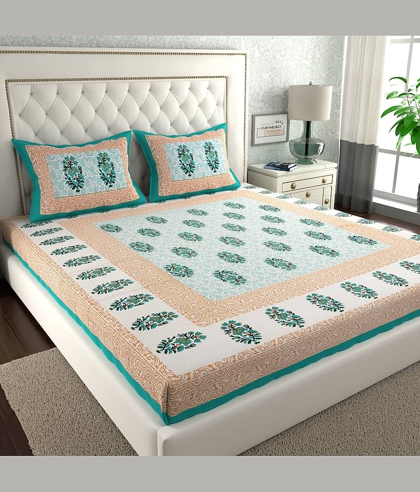 ABHACLOTHO Cotton 1 Double Bedsheet with 2 Pillow Covers ( Multicolor )