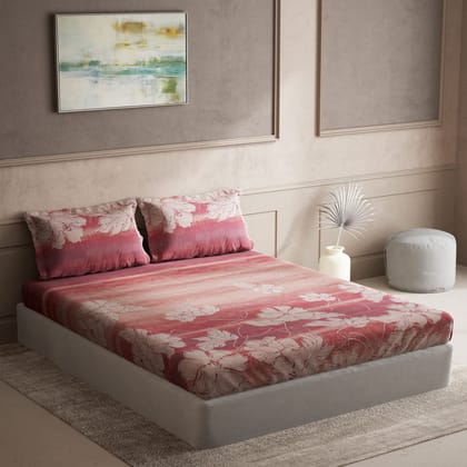 DDECOR - Maxima Collection 100% Cotton Floral Pattern 136TC Super King |274 CM X 274 CM| with 2 Pillow Covers - Red