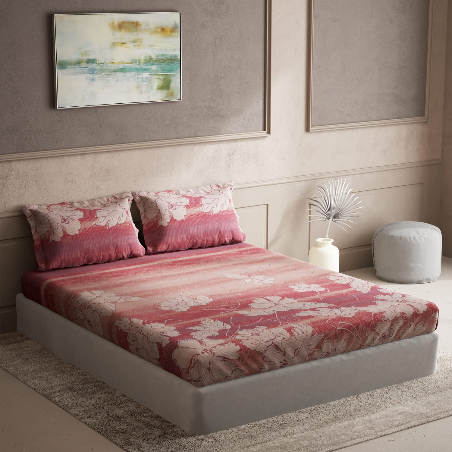 DDECOR - Maxima Collection 100% Cotton Floral Pattern 136TC Super King |274 CM X 274 CM| with 2 Pillow Covers - Red