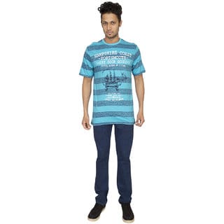 Red Line Blue Printed Round Neck T-Shirt