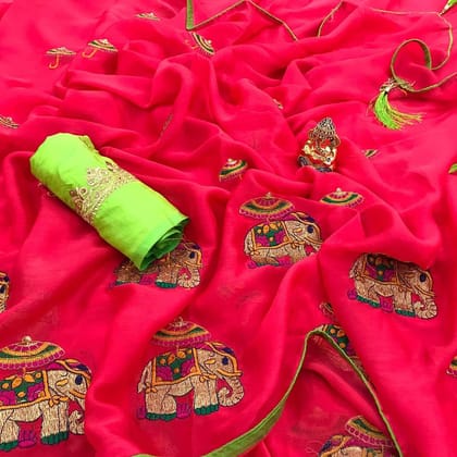 Perfect Pink color Georgette Embroidered Sari MS-1 PINK
