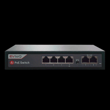 EVteQ 6 Ports Fast Ethernet with 4 PoE Ports (10/100 Mbps) & 2 Uplink Ports (10/100base) POE Switch | Max. 30W Output of Single PoE Port | LED Light Indicators | Fast Transmission | Watchdog