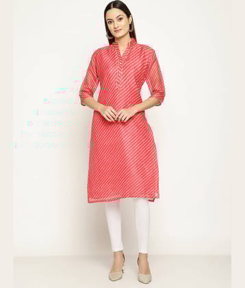 Queenley - Pink Silk Women's Straight Kurti ( Pack of 1 )