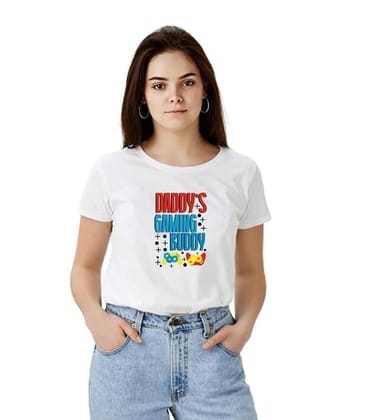 Women's Polyester Solid Printed Round Neck Half Sleeve T-Shirt (White, L)-PID55658