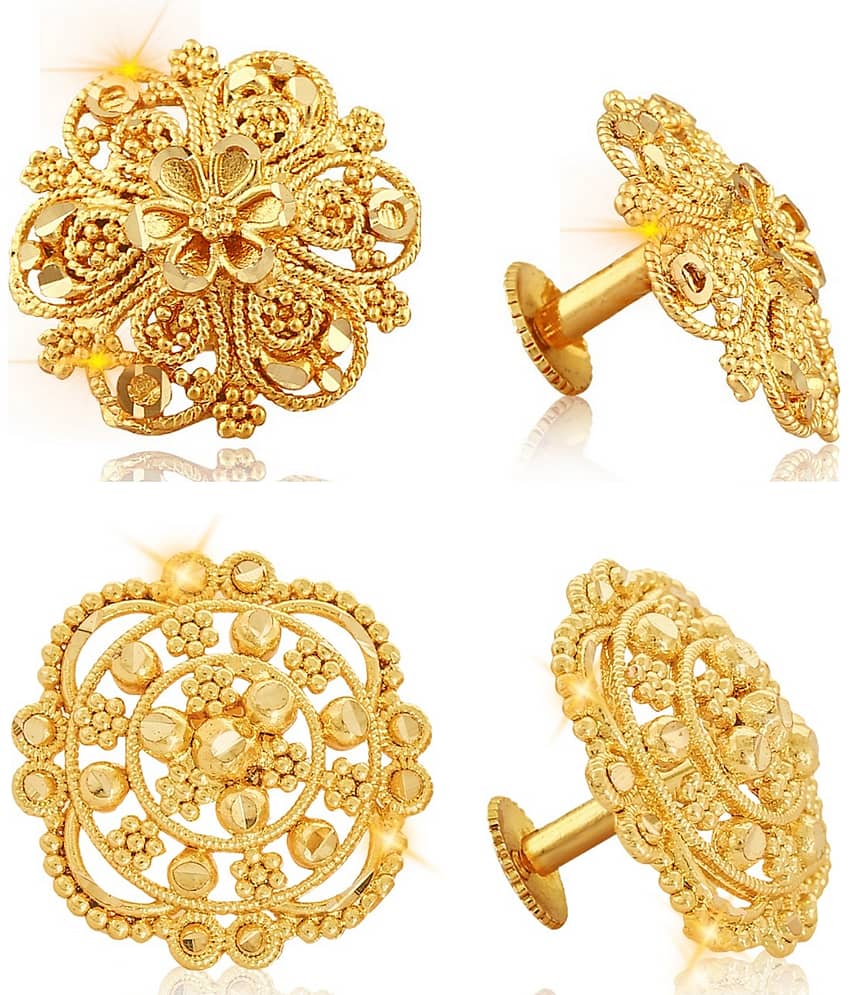 Vighnaharta Everyday wear Gold plated alloy Earring, Flower Earring, Round Earring, Fancy Earring, Stud Earring for Women and Girls ( Pack of -2 pair Earring) {VFJ1124-1086ERG}