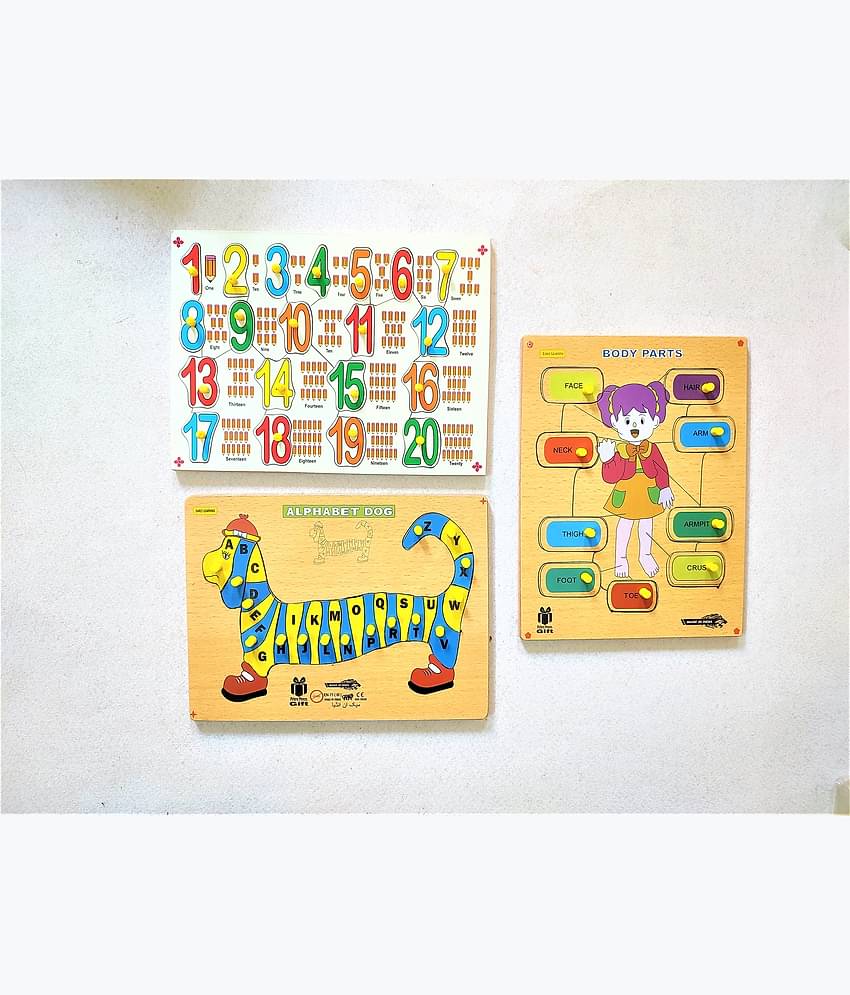 Peters Pence Wooden  DOG  Alphabet, Learning Body Parts and Number 1-20  Learning Puzzle Board For Kids Pre Primary Education