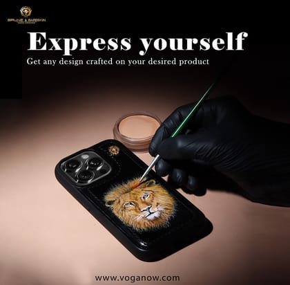 Hand Painted Lion Face Customized Black Mobile Cover-15ProMax