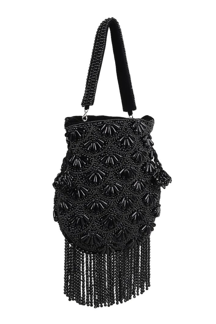 Black Velvet Pearl Work Potli