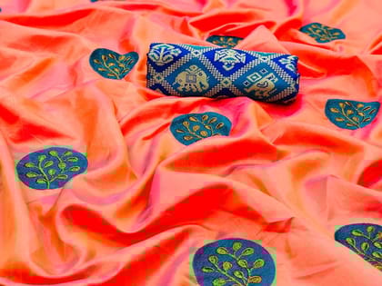 Orange color Party wear Paper Silk Embroidered Sari MS-5 ORANGE